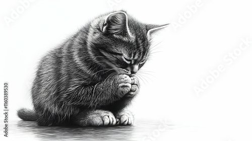 Kitten Cleans Paws Meticulo...