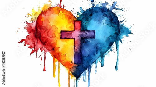 Watercolor Heart and Cross:...