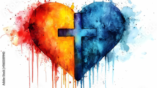 Watercolor Heart with Cross...