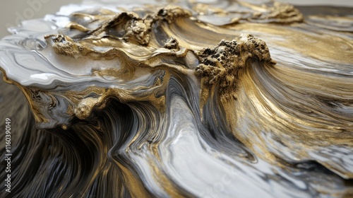 An elegant blend of smooth, flowing liquid shapes in metallic gold and silver tones, displayed with photorealistic textures in 4K detail.