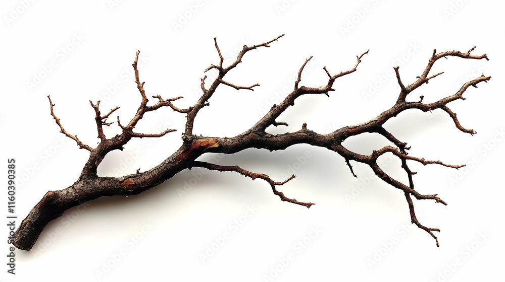 Bare Branch Isolated on White Background: A Detailed Close-up View of Intricate Textures and Forms Bare Branch Isolated on White Background: A Detailed Close-up View of Intricate Textures and Forms