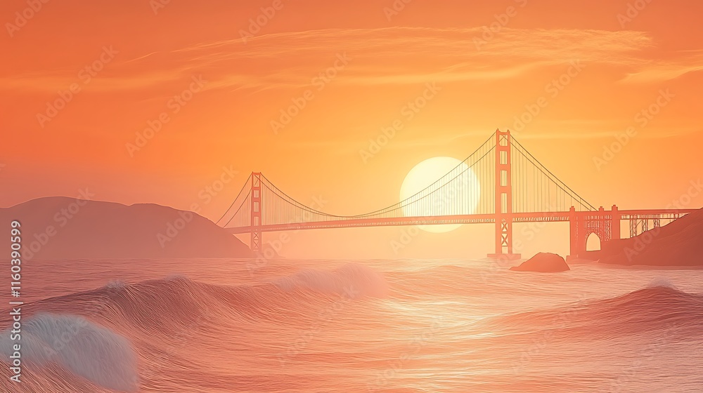 Obraz premium Stunning Sunset View of the Golden Gate Bridge in Soft Light