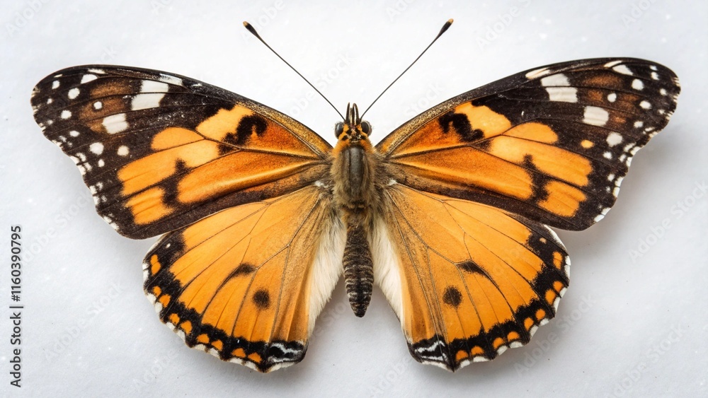 Obraz premium Macro of butterfly isolated on white background, Danaus chrysippus, top view