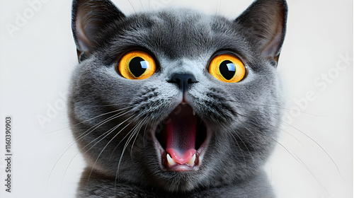 Gray Cat Yawns Widely, Show...