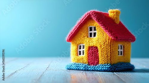 Knitted House Stands on Blu...