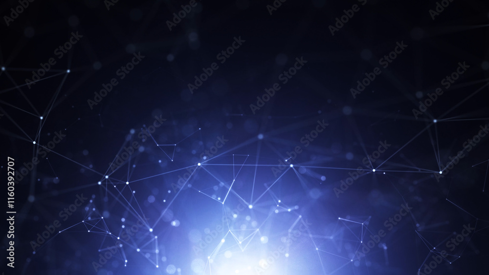 Fototapeta premium Dark blue shiny digital ai tech lines illustration.