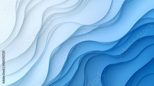 Wallpaper Mural Abstract Blue Papercut Waves:  A stunning minimalist abstract background design, featuring layers of blue paper cut-outs arranged in a flowing wave pattern. Torontodigital.ca