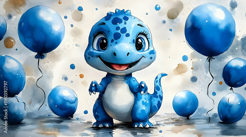 Blue Dinosaur Smiles with B...
