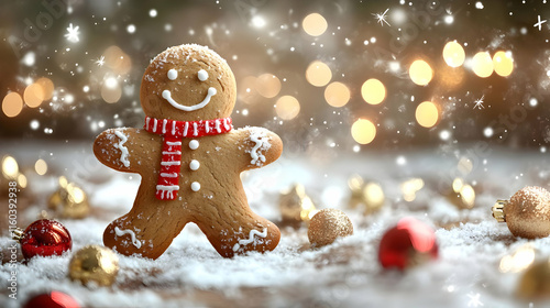 Gingerbread Man Decorates with Festive Ornaments and Lights