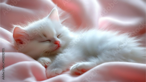 White Kitten Sleeps Peacefu...