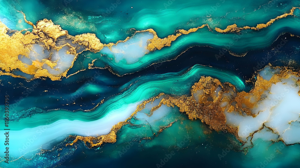 Abstract Emerald Green and Gold Flows Beautifully Abstract Emerald Green and Gold Flows Beautifully
