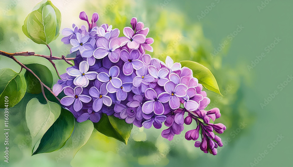Watercolor painting of Lilac flower. Botanical hand drawn art. Beautiful floral composition. Watercolor painting of Lilac flower. Botanical hand drawn art. Beautiful floral composition.