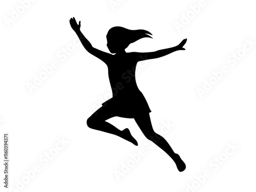 Jumping Girl black silhouette vector, Simple silhouette Design vector icon with white background