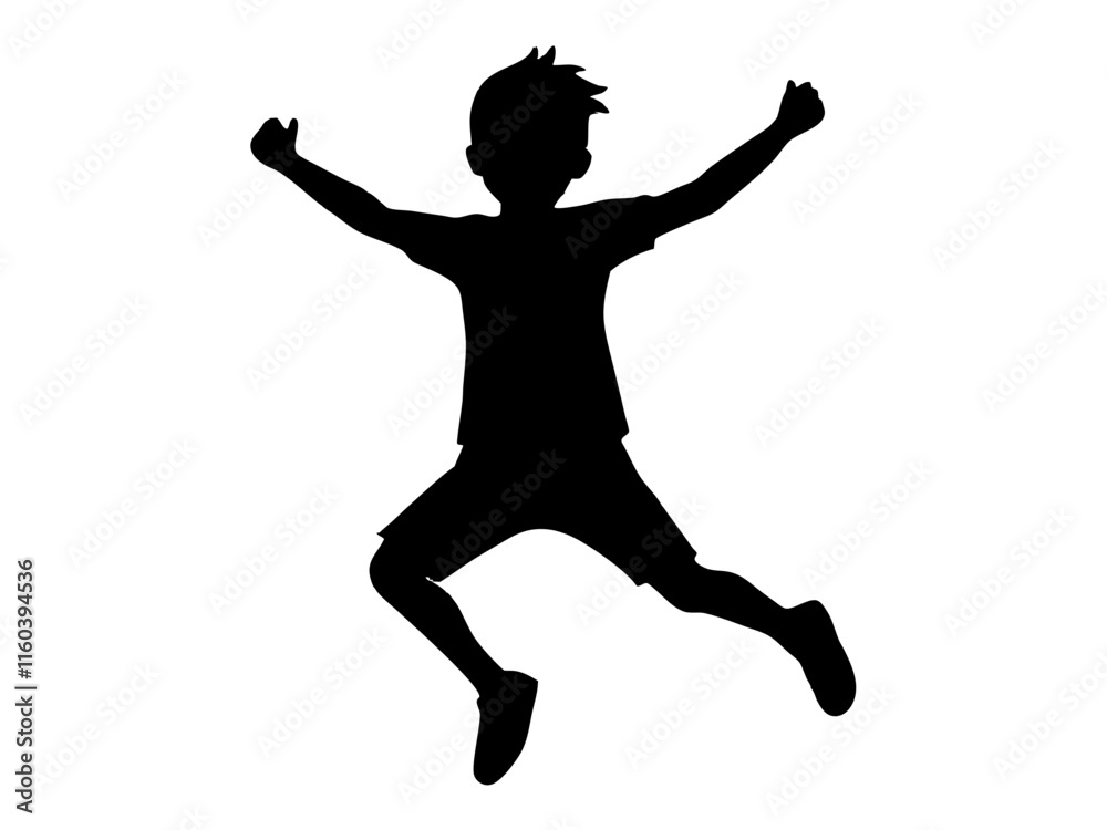 Jumping boy black silhouette vector, Simple silhouette Design vector icon with white background. Jumping kid silhouette Jumping boy black silhouette vector, Simple silhouette Design vector icon with white background. Jumping kid silhouette