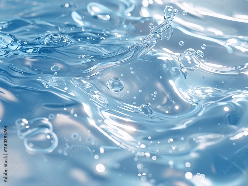 Transparent Blue Clear Water Surface with Ripples, Splashes, and Bubbles – Abstract Summer Background Transparent Blue Clear Water Surface with Ripples, Splashes, and Bubbles – Abstract Summer Background