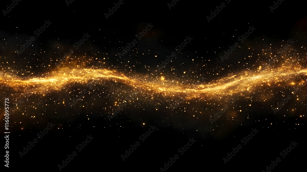 Naklejka premium Golden Particles Flow Elegantly Across a Dark Background