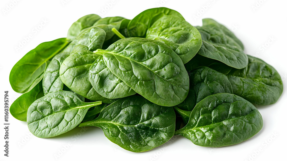 Fresh Spinach Leaves Piled Together on a White Background, Ready for a Salad Fresh Spinach Leaves Piled Together on a White Background, Ready for a Salad