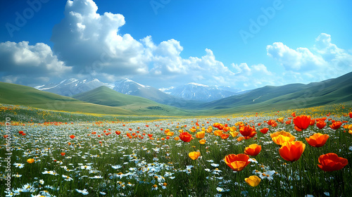 Flowers Bloom in Meadow wit...
