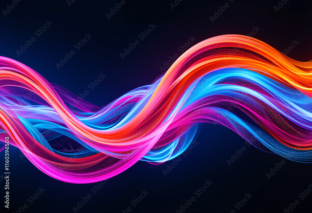 Naklejka premium Vividly Colored Abstract Wavy Patterns on Black Background Creating Striking Visual Dynamics