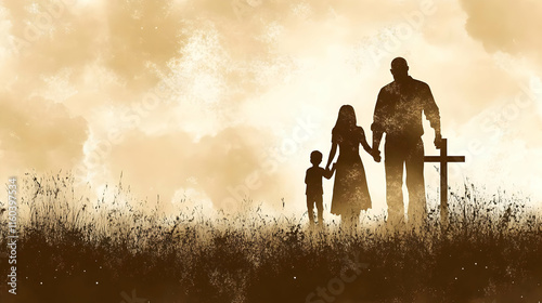 Family Silhouette Holds Han...