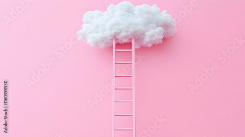 Wallpaper Mural Pink Ladder Reaches for White Cloud in Dreamlike Setting Torontodigital.ca
