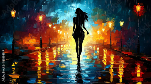 Silhouette Walks Through Ra...