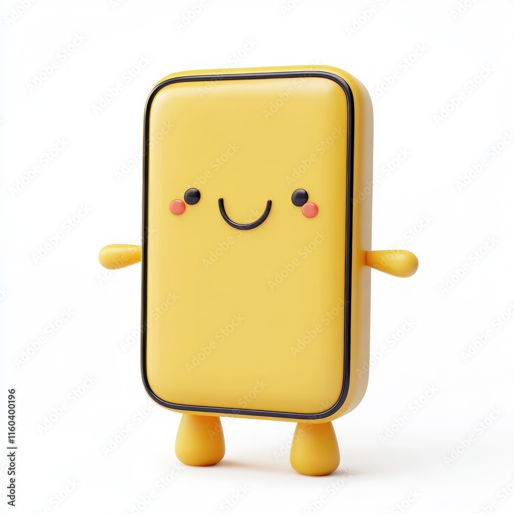 A smiling smartphone with tiny arms and legs. vector style art 3d illustration Isolated on White Background A smiling smartphone with tiny arms and legs. vector style art 3d illustration Isolated on White Background
