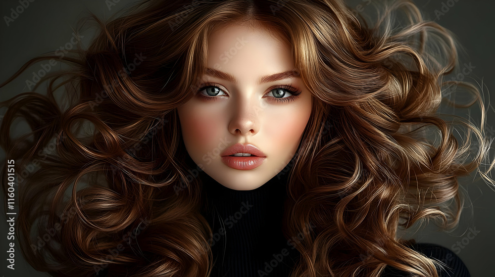 Fototapeta premium Hair Care Creates Stunning Curls and Volume with Deep Conditioner