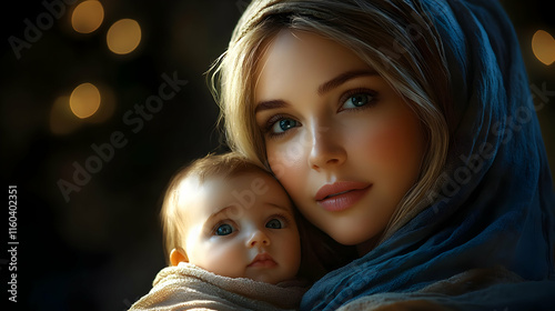 Mother Holds Baby Close, Em...