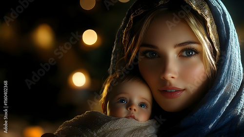 Mother Holds Baby, Embracin...