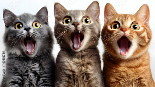 Three Cats Meow Loudly Toge...