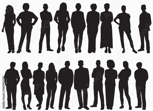 set of diversity people, men and women detailed silhouette isolated on white background. Vector Illustration.