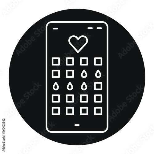 Menstrual calendar on phone line black icon. Sign for web page, mobile app, button, logo. Vector isolated button.