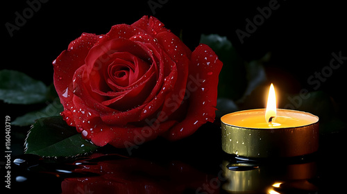 Red Rose and Candle Reflect...