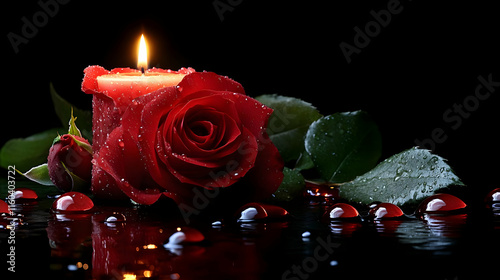 Red Rose, Candle, Water Dro...