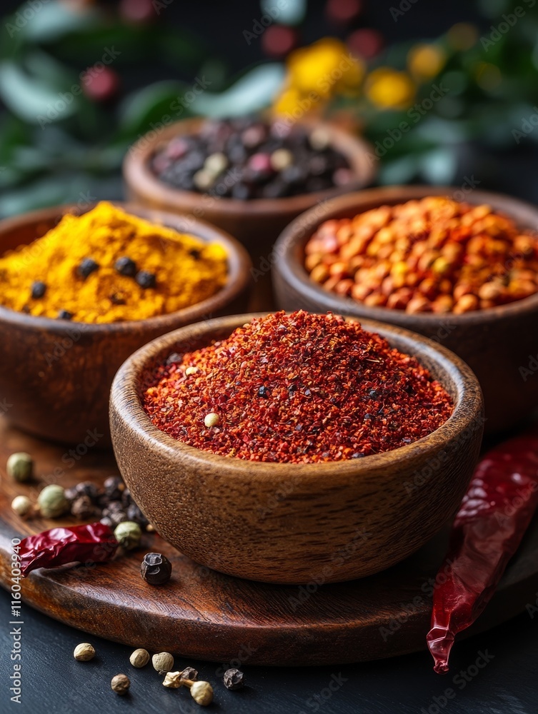 A collection of vibrant spices in wooden bowls, showcasing culinary diversity and flavor. A collection of vibrant spices in wooden bowls, showcasing culinary diversity and flavor.