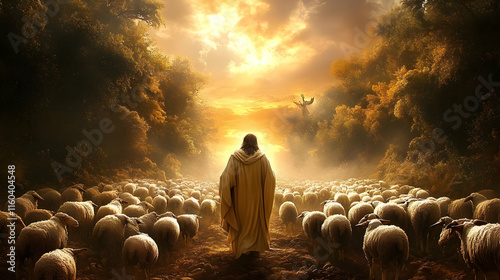 Shepherd Leads Flock Throug...