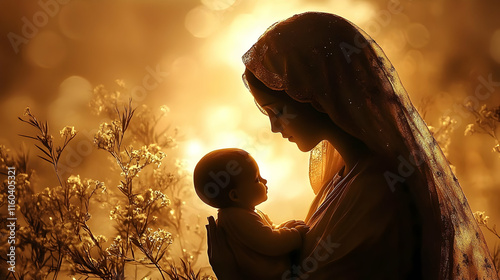 Mother Holds Child Tenderly...