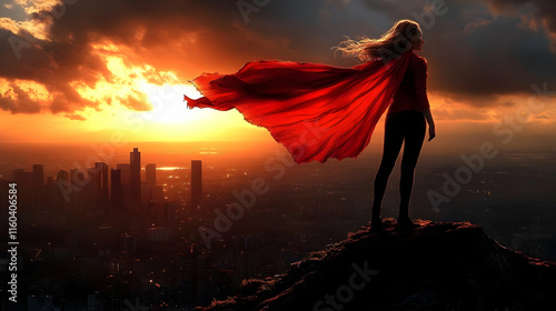 Woman Stands on Cliff with ...