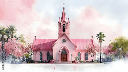 Pink Church Stands Serenely...