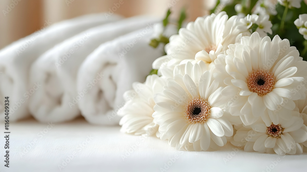 White Flowers and Towels Create a Serene Spa Ambiance Beautifully and Elegantly White Flowers and Towels Create a Serene Spa Ambiance Beautifully and Elegantly