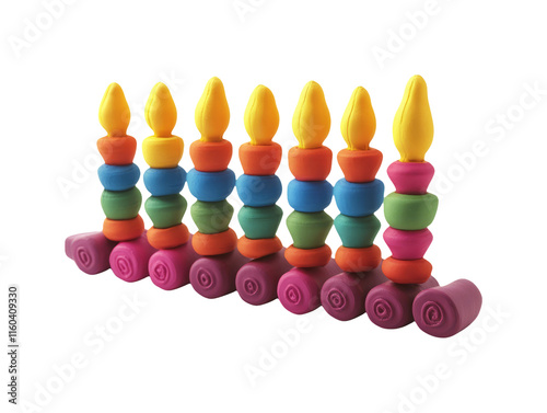 Colorful Plasticine Menorah Model for Hanukkah Celebration Craft photo