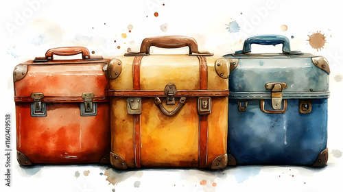 Vintage Suitcases Watercolo...