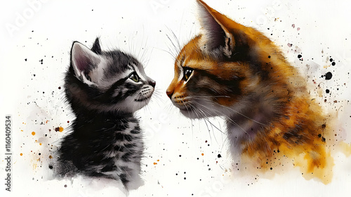 Two Cats Face to Face: Kitt...