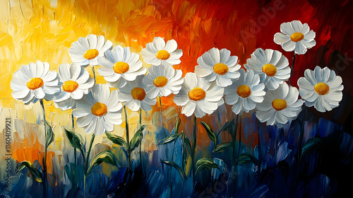 White Daisies Bloom Vibrant...