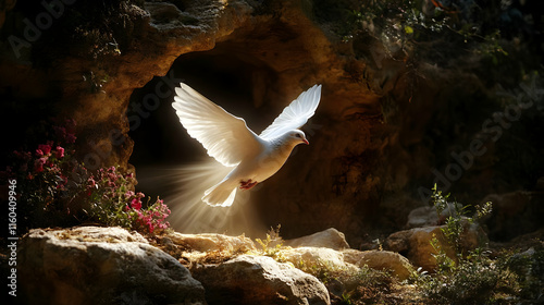 White Dove Emerges from Cav...