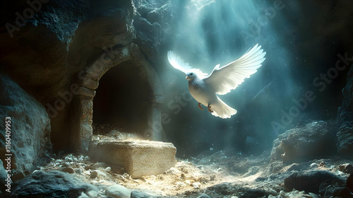 White Dove Flies from Cave ...