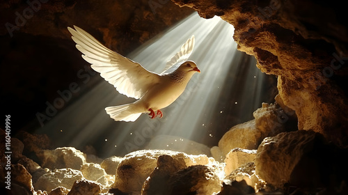 White Dove Flies Through Ca...