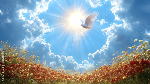 White Dove Soars Through Su...