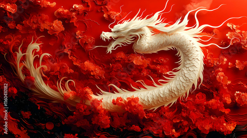 White Dragon Art Swirls Maj...